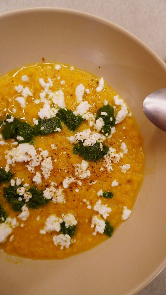 Recipe: Golden Lentils with Feta & Wasabi Leaf Pesto