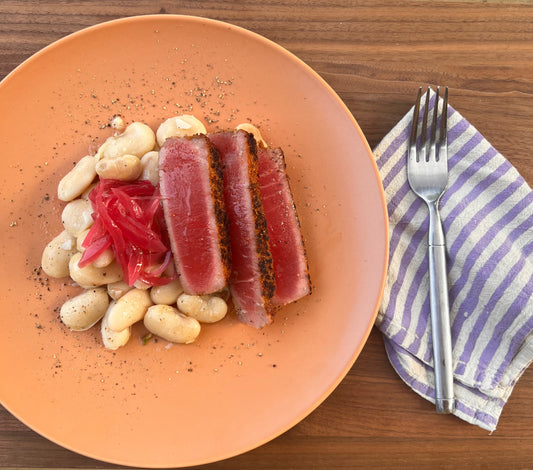 RECIPE: Seared Ahi Tuna with California Corona Beans + Pickled Onions